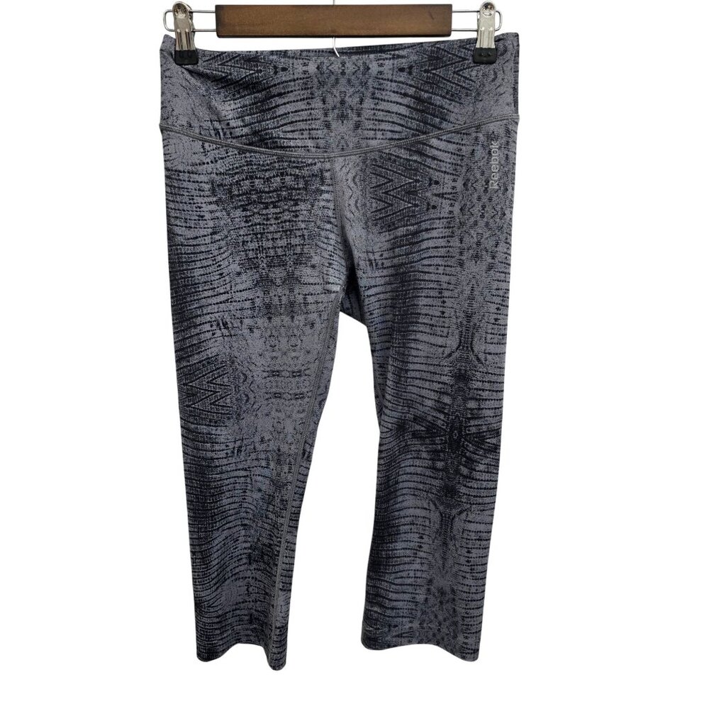 Reebok Womens Gray Printed Cropped Athletic Leggings Size M Yoga Fitness Workout